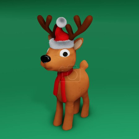 Cute Christmas reindeer figurine. 3D render