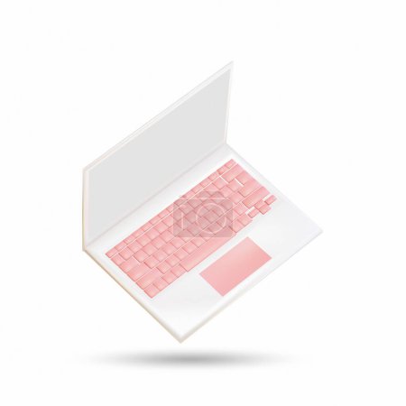 Photo for School supplies icon. White laptop with pink keyboard. 3D render - Royalty Free Image