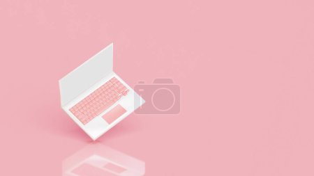 Photo for School supplies icon. White laptop with pink keyboard. 3D render - Royalty Free Image