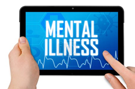 Photo for Tablet computer with message mental illness isolated on white background - Royalty Free Image