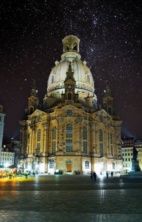 Photo for Old Dresden Frauenkirche Elbflorenz at night  and with sunset - Royalty Free Image