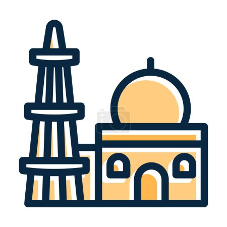 Illustration for Qutub Minar Vector Thick Line Filled Dark Colors Icons For Personal And Commercial Use - Royalty Free Image