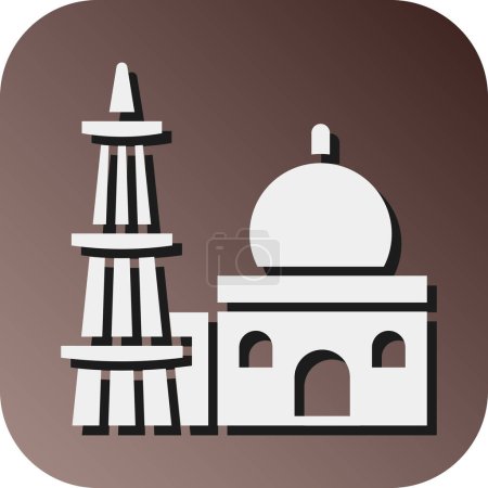 Illustration for Qutub Minar Vector Glyph Gradient Background Icon For Personal And Commercial Use - Royalty Free Image