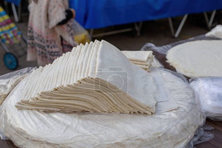 Handmade phyllo dough sold in the market.