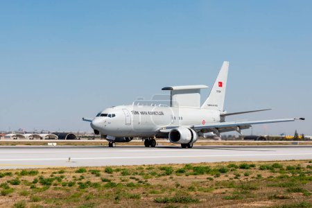Photo for Konya, Turkey - 07 01 2021: A Boeing 737 AEW&C MESA airborne warning and control (AEW&C) aircraft lands during Exercise Anatolian Eagle Air Force 2021. - Royalty Free Image