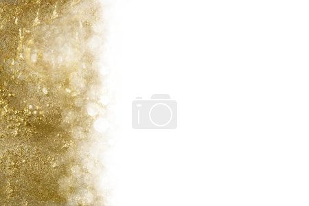 Foto de Fondo abstracto dorado con brillo y diferentes bokeh brillantes y centelleantes en formato horizontal con copyspace para su saludo estacional - Imagen libre de derechos