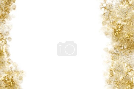 Photo for Golden dust Christmas decoration background concept with white copy space in the middle. Gold glitter card for seasonal greetings. - Royalty Free Image