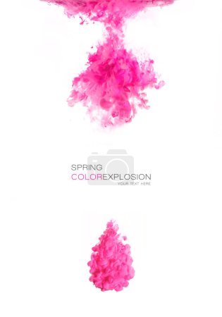 Photo for Color explosion. Magenta acrylic ink in water isolated on white with copy space - Royalty Free Image