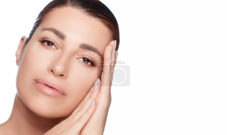 Photo for Beauty and Skincare Concept. Natural Woman Face isolated on white with copyspace - Royalty Free Image
