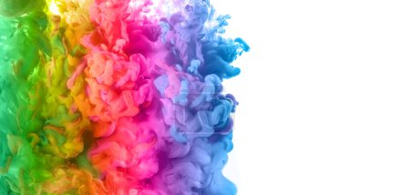 Foto de Rainbow of Acrylic Ink in Water. Color Explosión aislada en blanco con espacio de copia - Imagen libre de derechos