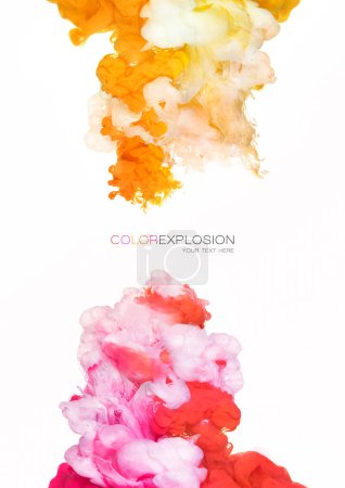 Photo for Neon Ink in Water. Color Explosion isolated on white. Vertical format - Royalty Free Image