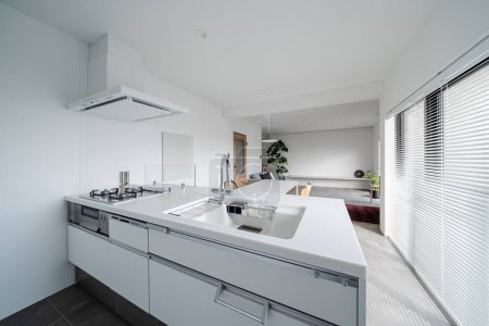 Einfache Küche im modernen Stil in weiß