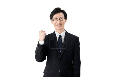 Photo for Asian businessman doing a guts pose on a white background - Royalty Free Image