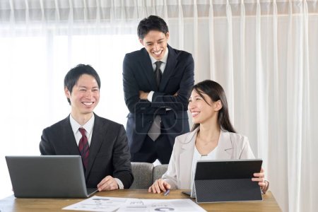 Business people talking with a smile