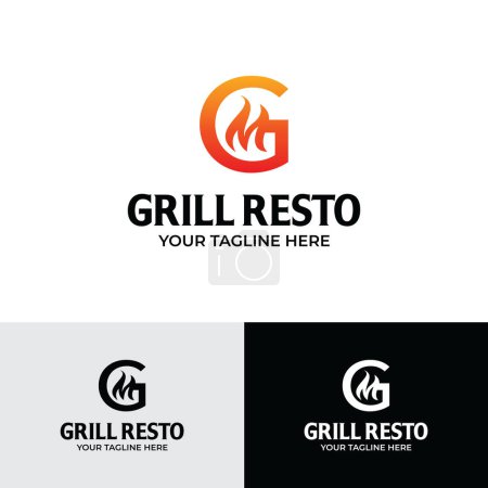 Foto de GM letter gradient fire flame grill resto logo template - Imagen libre de derechos