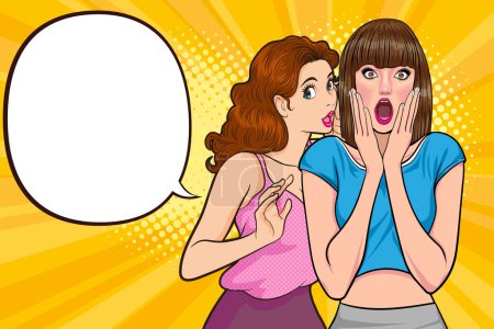 Illustration for Woman whispering gossip or secret to her friend pop art comics style - Royalty Free Image