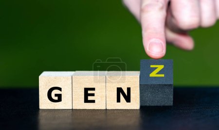 Wooden cubes form the expression 'gen z' (generation Z).