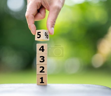 A stack of wooden cubes indicates the label '5 percent'.
