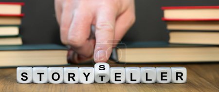 Photo for Dice form the expression 'storyteller' and 'storyseller'. - Royalty Free Image