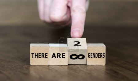 Cubes form the expressions 'there are infinite genders' and 'there are two genders'.