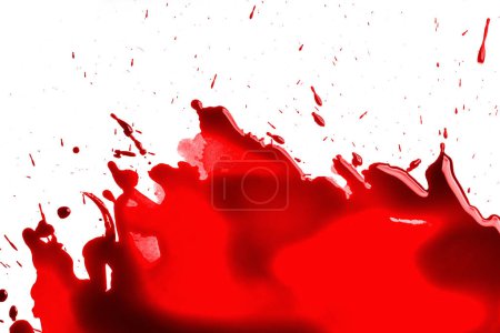Foto de El charco de pintura roja parece sangre sobre fondo blanco. Recurso gráfico. - Imagen libre de derechos