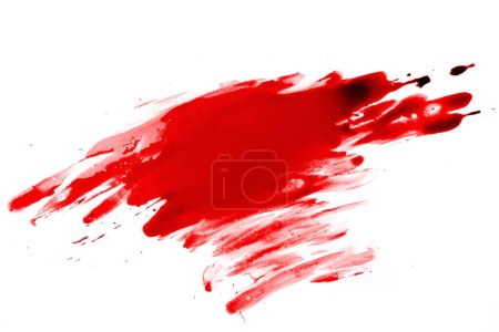 Photo for Red blood splatter on white background. Graphic resource for design. - Royalty Free Image