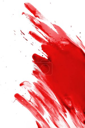 Foto de Salpicadura de sangre roja sobre fondo blanco. Recursos gráficos para el diseño. - Imagen libre de derechos