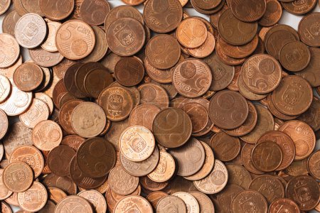 Photo for Closeup shot of a large pile of shiny copper euro coins of small value. - Royalty Free Image