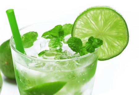 Photo for Glass of Mojito highball cocktail or refreshing drink with lime and mint - Royalty Free Image