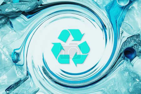Photo for Pile of plastic waste and recycling symbol. Concepts of plastic recycle or greenwashing. - Royalty Free Image