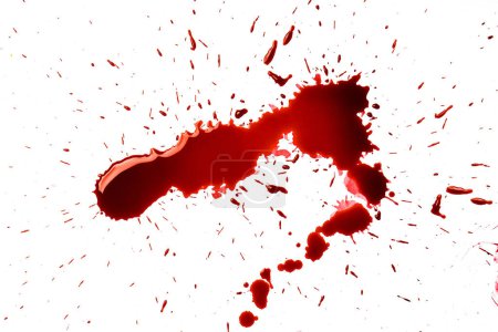 Foto de Salpicadura de sangre sobre fondo blanco. Recurso gráfico. - Imagen libre de derechos