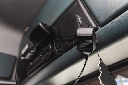 Photo for Close-up shot of CB radio with microphone inside the truck - Royalty Free Image