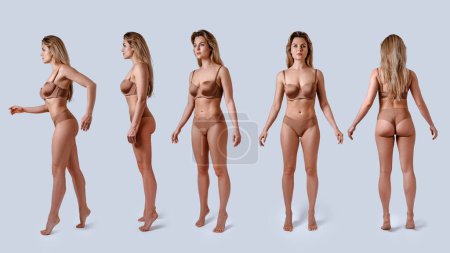 Photo for Young woman wearing brown lingerie against gray background. Set of various angles. - Royalty Free Image