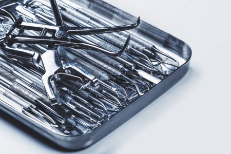 Photo for Closeup of different dental tools on dentist workplace. - Royalty Free Image