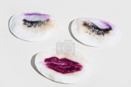 Photo for Cotton pads with traces of makeup - concepts of beauty or makeup removal routine - Royalty Free Image