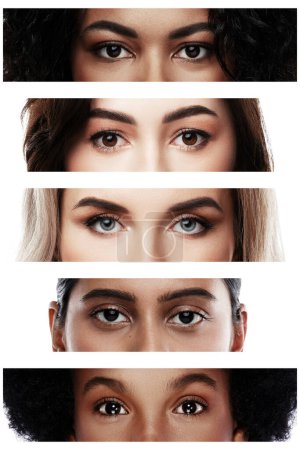 Foto de Collage con ojos femeninos cercanos de diversa etnia. - Imagen libre de derechos