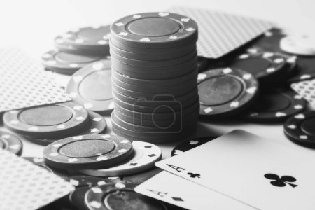 Photo for Closeup of two aces cards and casino chips. - Royalty Free Image