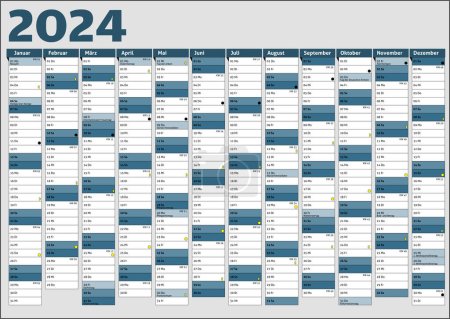Illustration for 2024 year layout calendar annual planner pocket business - Royalty Free Image