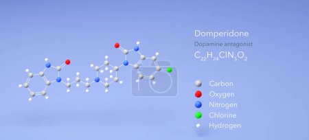 domperidone molecule, molecular structures, motilium, 3d model, Structural Chemical Formula and Atoms with Color Coding