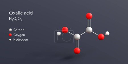 Téléchargez les photos : Molécule d'acide oxalique rendu 3d, structure moléculaire plane avec formule chimique et atomes de codage de couleur - en image libre de droit