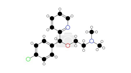 carbinoxamine molecule, structural chemical formula, ball-and-stick model, isolated image antihistamine