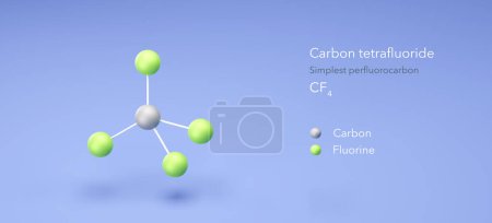 Téléchargez les photos : Molécule de tétrafluorure de carbone, structures moléculaires, tétrafluorométhane, modèle 3D, formule chimique structurelle et atomes avec codage couleur - en image libre de droit