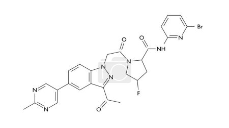 danicopan molecule, structural chemical formula, ball-and-stick model, isolated image voydeya