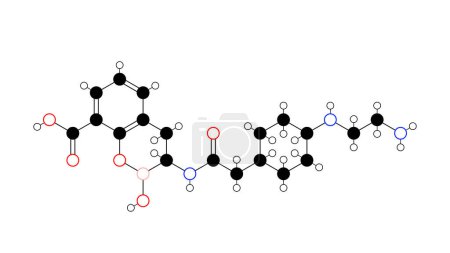 taniborbactam molécula, fórmula química estructural, modelo de bola y palo, imagen aislada b-lactamasa inhibidor
