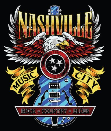 Téléchargez les photos : Vintage Retro Nashville Eagle Rock Concert Tee Vector Design. - en image libre de droit