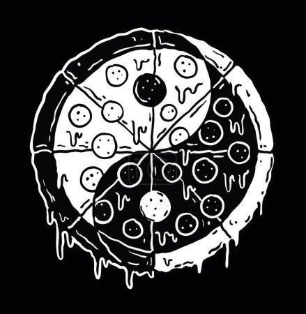 Illustration for Yin Yang pizza vector illustration. Black and white grunge style design.v - Royalty Free Image