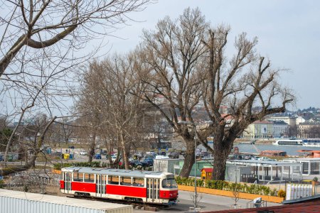 Photo for BRATISLAVA, SLOVAKIA - March 20, 2022. Tram Tatra T3SUCS #7807 riding in the streets of Bratislava. - Royalty Free Image