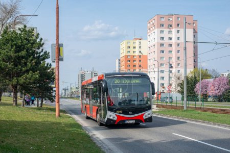 Téléchargez les photos : BRATISLAVA, SLOVAQUIE - 29 MARS 2022. Autobus électrique SOR NS 12 Electric # 3003 circulant avec des passagers dans les rues de Bratislava. - en image libre de droit