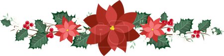 Ilustración de Flor de Navidad poinsettia con bayas rojas y muérdago. Marco de Navidad para el hogar o cualquier decoración. - Imagen libre de derechos