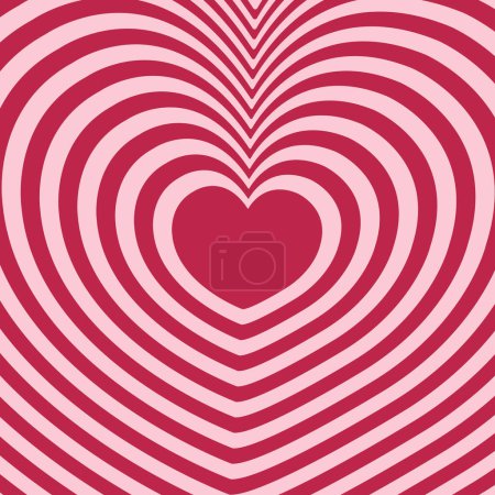 Téléchargez les photos : Retro groovy poster with lovely heart. Love concept. Happy Valentines day greeting card, print. Abstract background in trendy retro 60s 70s  style, optical art. - en image libre de droit